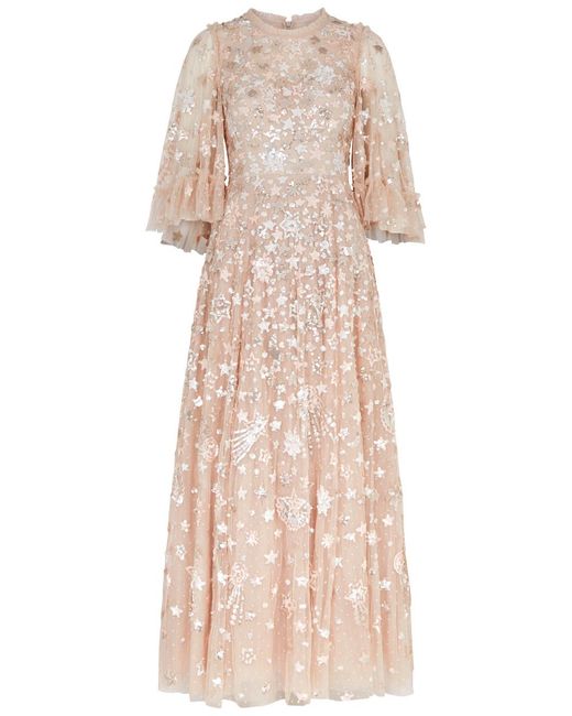 Needle & Thread Natural Constellation Sequin-embellished Tulle Gown