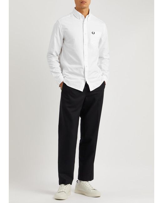 Fred Perry White Logo-embroidered Cotton Oxford Shirt for men
