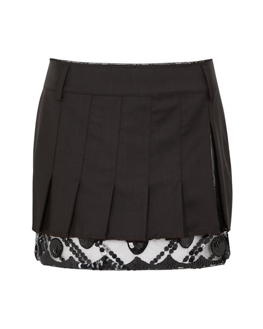 16Arlington Black Brone Layered Pleated Wool Mini Skirt