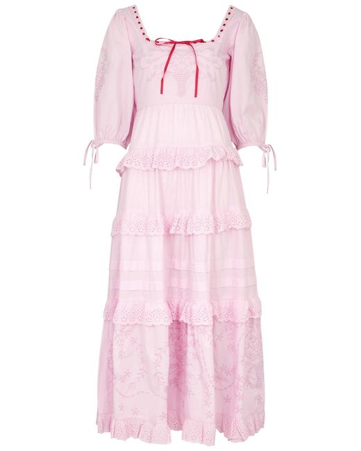 Damson Madder Pink Rebecca Embroidered Cotton Midi Dress