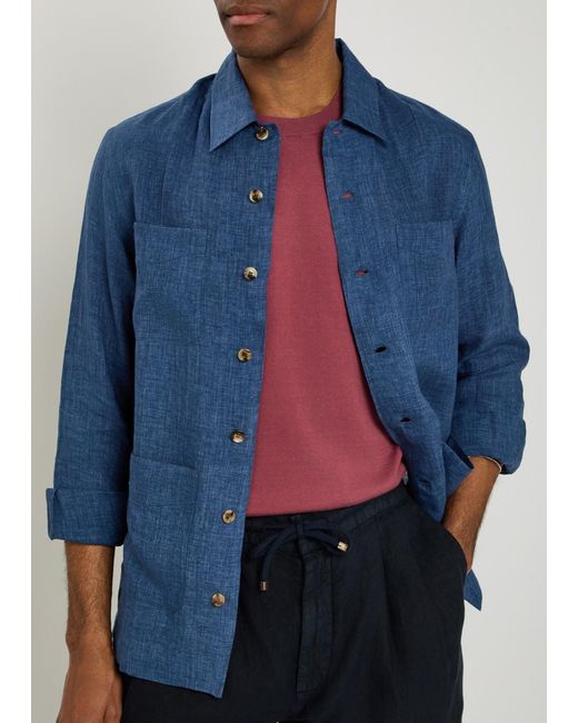 Brunello Cucinelli Blue Linen Shirt for men