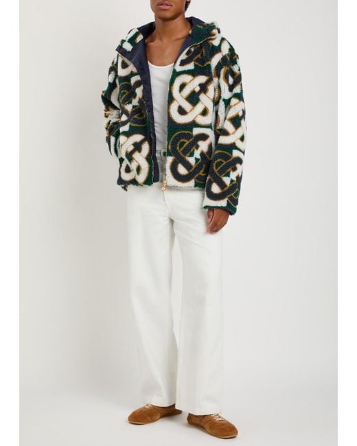 Casablanca Green Logo-Monogrammed Hooded Fleece Jacket for men