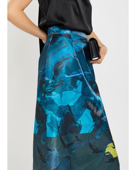 Roksanda Blue Irma Printed Moiré Midi Skirt