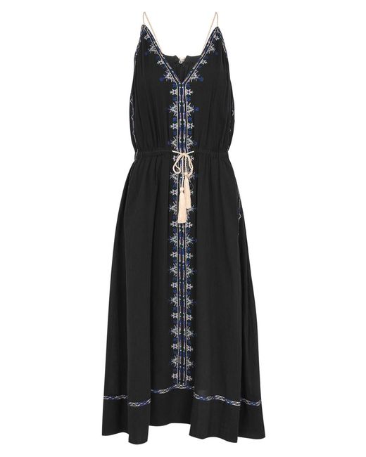 Isabel Marant Black Siana Embroidered Cotton-Voile Midi Dress