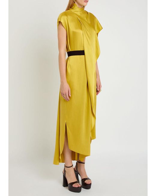 Roksanda Yellow Lysar Asymmetric Draped Silk Gown