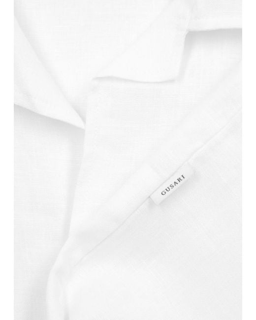 Gusari White Safari Linen Shirt for men