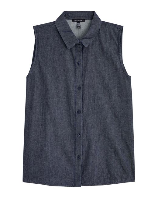 Eileen Fisher Blue Sleeveless Chambray Shirt