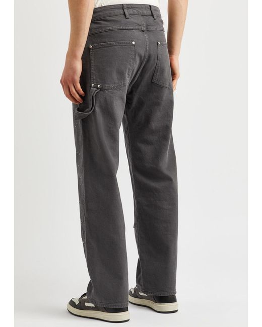 Represent Gray Carpenter Paint-splattered Straight-leg Jeans for men