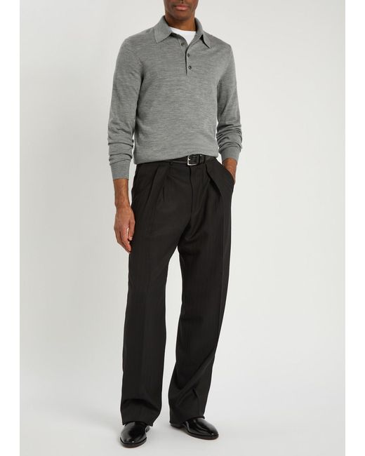 Tom Ford Gray Fine-Knit Wool Polo Jumper for men