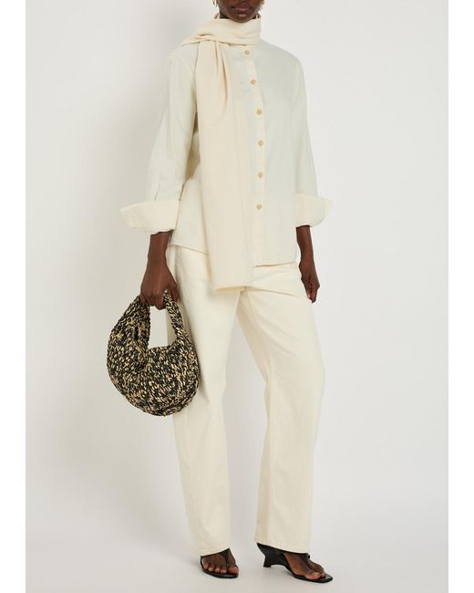 Another Tomorrow Natural Scarf-Effect Chambray Blouse