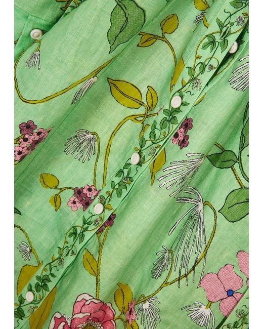 ALMAIS Olivia Floral-print Linen Maxi Shirt Dress in Green | Lyst