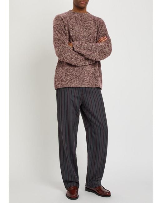 The Elder Statesman Blue Stripe Slacker Straight-Leg Wool And Cashmere-Blend Trousers for men