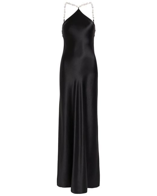 Staud Black Cadence Faux Pearl-Embellished Satin Maxi Dress
