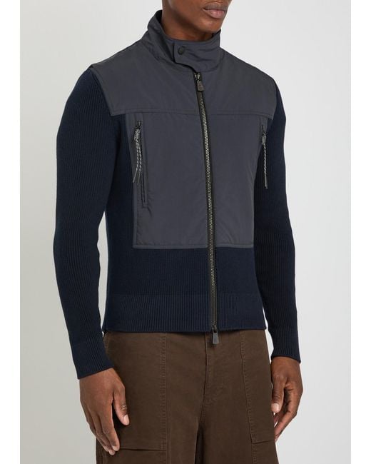 Moncler Blue Panelled Shell And Cotton-Knit Jacket for men
