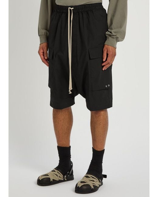 Rick Owens Black Cargo Pods Cotton-Poplin Shorts for men
