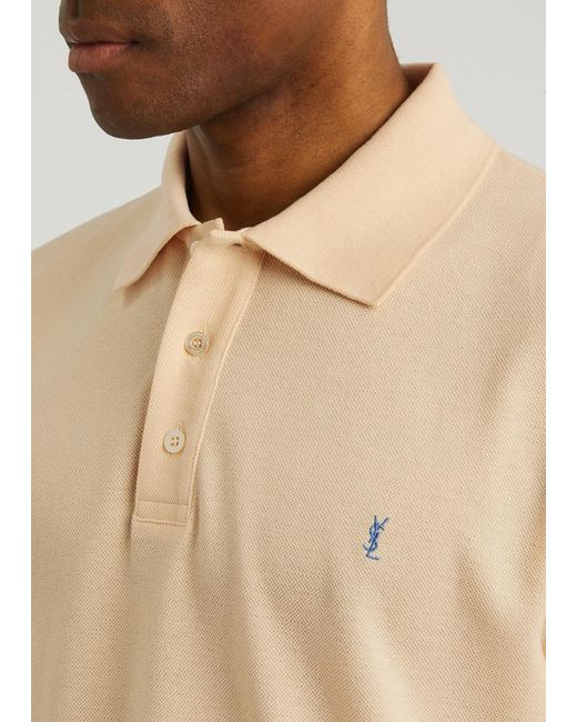 Saint Laurent White Logo-Embroidered Piqué Cotton-Blend Polo Shirt for men