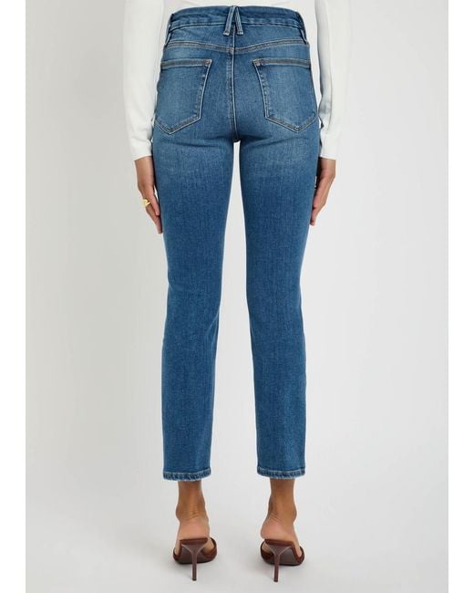 GOOD AMERICAN Blue Slim Straight-Leg Cropped Jeans