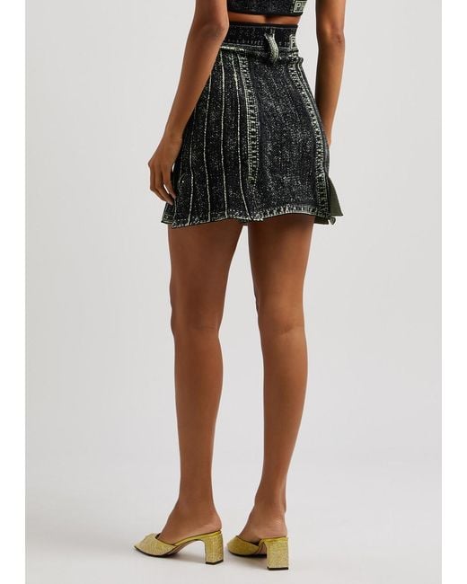 Ph5 Black Dahlia Intarsia Stretch-knit Mini Skirt