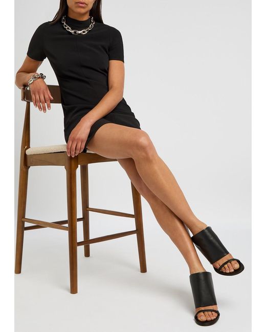 Courreges Black Oblique 90 Leather Wedge Mules