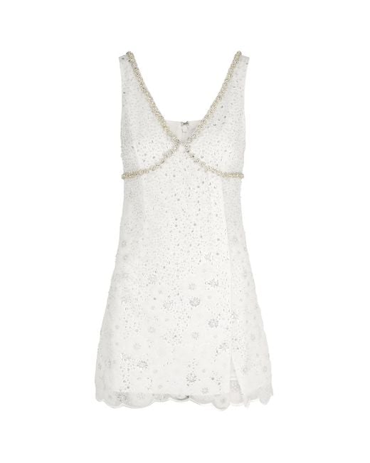 self portrait white beaded sequin v-neck mini dress Self-Portrait Sequin & Bead-embellished Tulle Mini Dress, Dress, in White