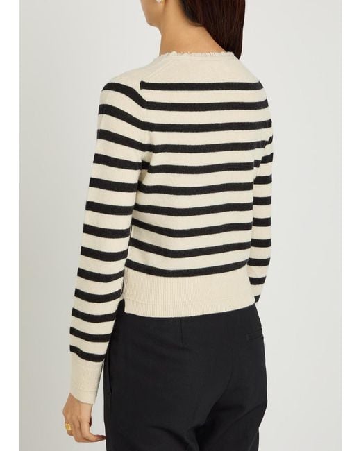 Maria McManus Black Fringed Striped Cashmere And Cotton-Blend Cardigan