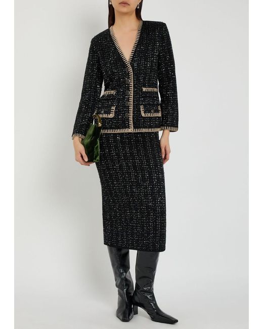 Veronica Beard Black Cerani Sequin-Embellished Knit Jacket