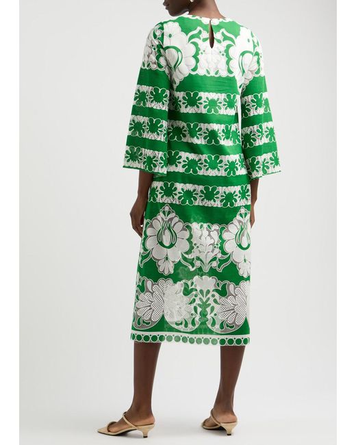 Borgo De Nor Green Seraphina Lace-Panelled Fine-Knit Midi Dress