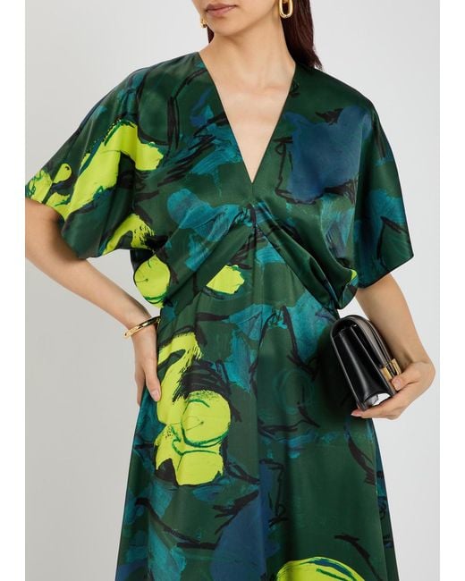 Roksanda Green Sadee Printed Satin Midi Dress