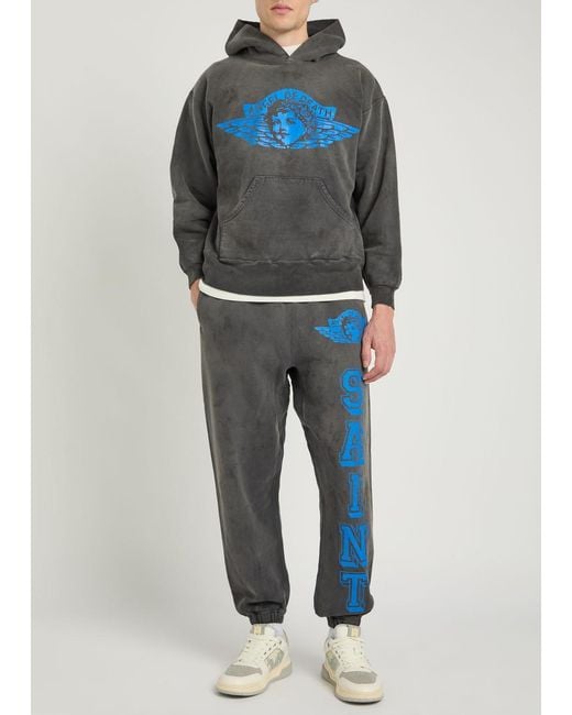 SAINT Mxxxxxx Blue Angel Of Death Printed Hooded Cotton Sweatshirt for men
