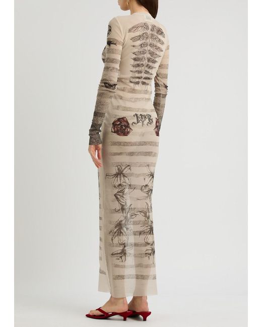 Jean Paul Gaultier Natural Printed Sheer Stretch-Tulle Maxi Dress