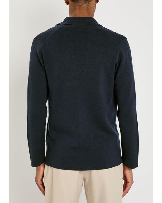 John Smedley Blue Autry Merino Wool Cardigan for men