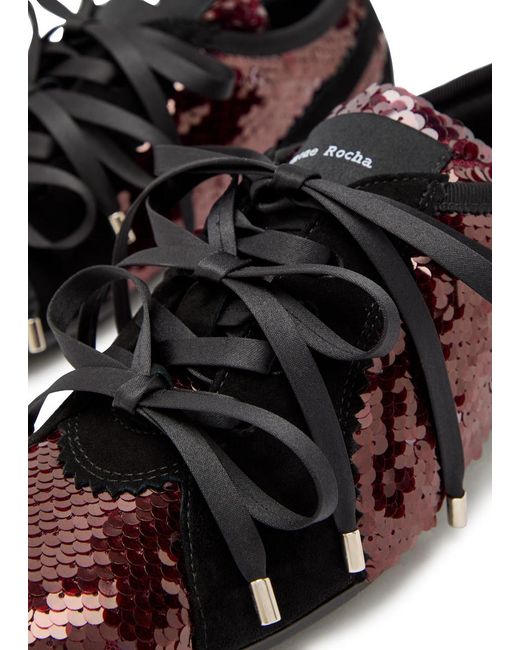 Simone Rocha Black Ballerina Grip Sequin-Embellished Suede Sneakers