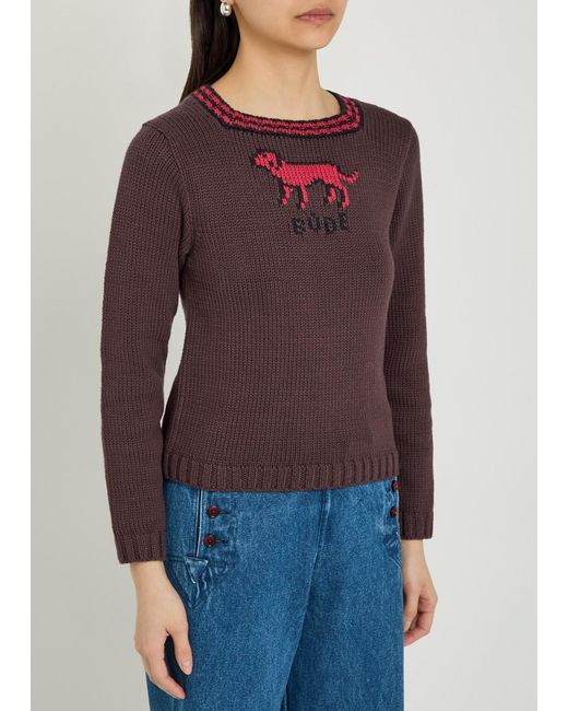 Bode Purple Lapdog Intarsia Cotton And Wool-Blend Top
