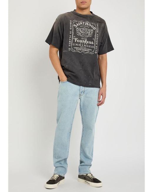 SAINT Mxxxxxx Gray Fearless Printed Distressed Cotton T-Shirt for men