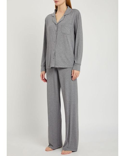 Skims Gray Ribbed Stretch-Modal Pyjama Set