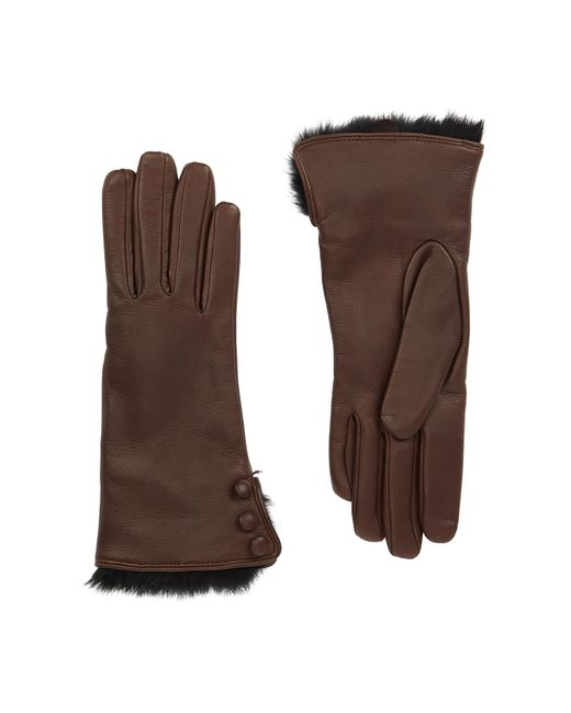 Dents Brown Sophie Fur-Trimmed Leather Gloves