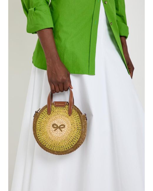 Anya Hindmarch Metallic Small Round Bow Raffia Tote Bag