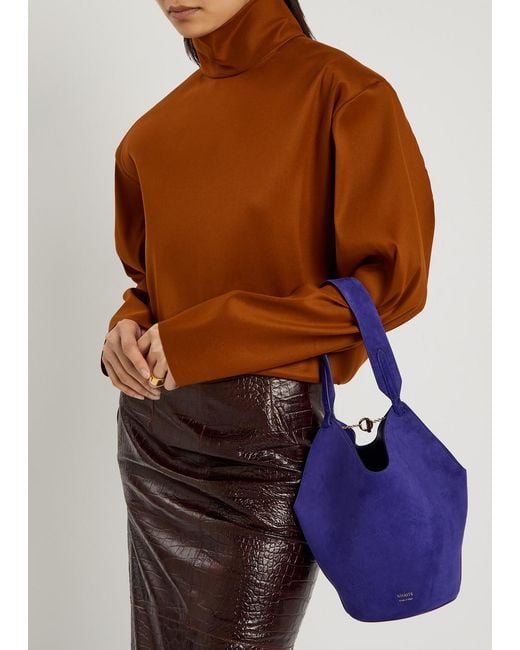 Khaite Blue Lotus Mini Suede Tote Bag