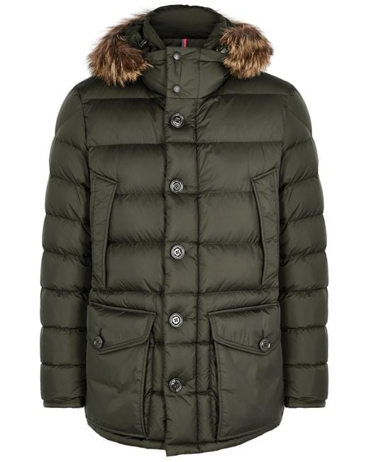 Moncler Cluny Green Fur-trimmed Quilted Coat for men