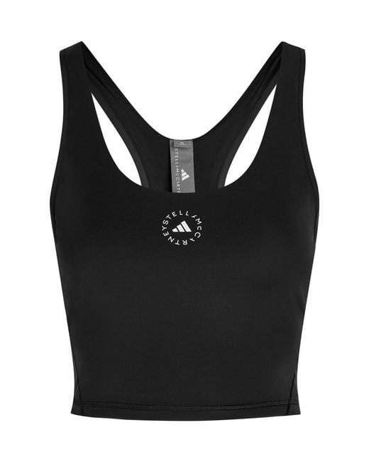 Stella McCartney Black Adidas X Logo-Print Cropped Stretch-Jersey Top