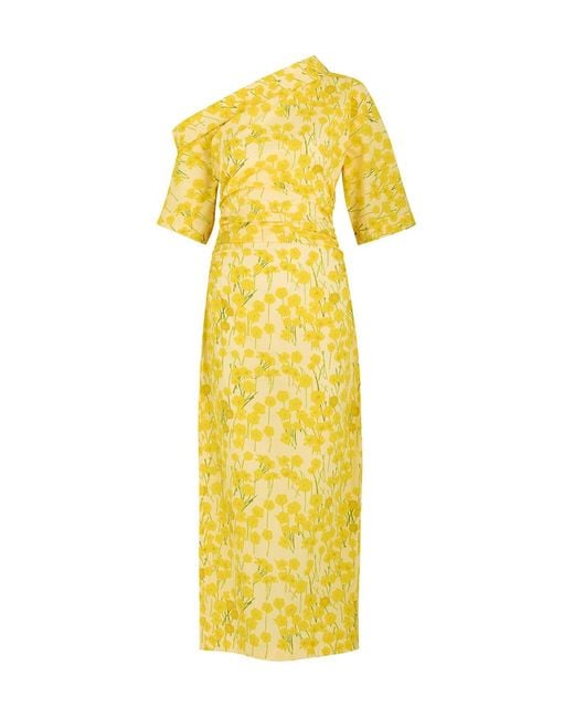 BERNADETTE Yellow Bowery Floral-Print Stretch-Cotton Midi Dress