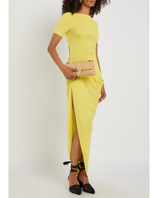 Jacquemus Yellow La Robe Sole Asymmetric Draped Crepe-Jersey Maxi Dress