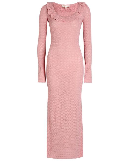 LoveShackFancy Pink Tawnie Fine-Knit Midi Dress