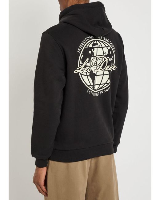 Les Deux Black Ben Globe Hooded Cotton Sweatshirt for men