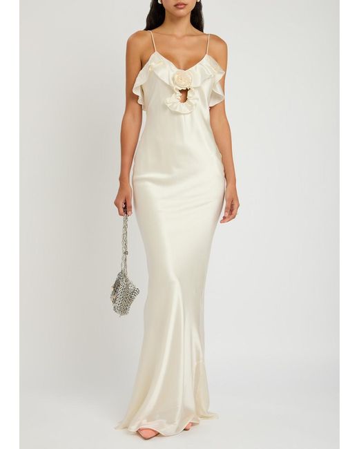 De La Vali White Esperanza Stretch-Silk Maxi Dress
