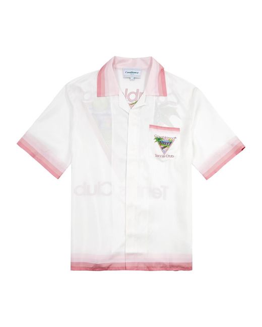 Casablancabrand White Tennis Club Print Silk-Satin Shirt for men