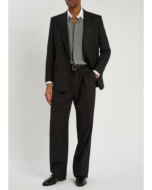 Tom Ford Black Striped Wool Trousers for men