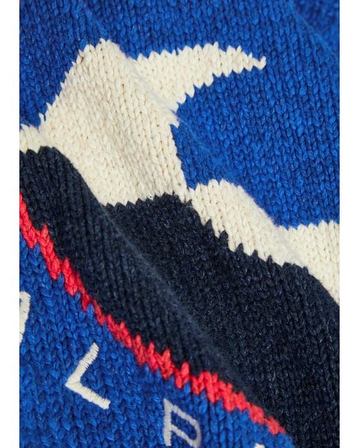 Polo Ralph Lauren Blue Logo-Embroidered Hooded Cotton-Knit Jumper