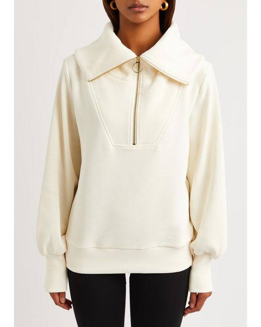 Varley White Vine Ribbed Stretch-Cotton Half-Zip Sweatshirt