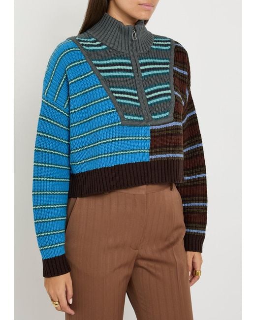Staud Blue Hampton Striped Cotton-Blend Jumper